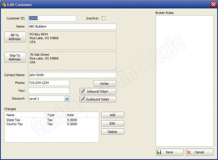 Customer edit screen